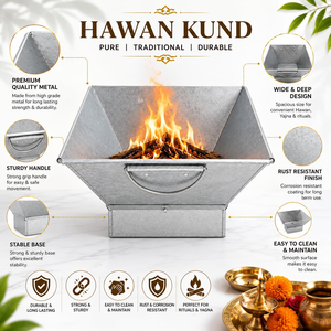 Brasero en métal galvanisé Havan Kund Yagna, bol à feu traditionnel pour rituels hindous, Pooja, culte, festivals, mariages, décoration spirituelle - Product Image 5
