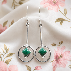 Pendientes Colgantes Geométricos de Malaquita Verde Natural, Plata de Ley 925, Chapados en Oro Rosa y Oro Amarillo, Hechos a Mano, Joyería para Mujer, Regalo - Product Image 1