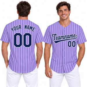 Camiseta de Béisbol Personalizada para Hombre, con Rayas Moradas, Cuello en V, Manga Corta, Transpirable, de Poliéster, con Impresión del Nombre y Número del Equipo, para Todas las Temporadas - Product Image 6