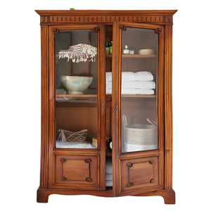 Armario de Madera de Teca Estilo Neoclásico, con Múltiples Niveles para Toallas, con Tallados de Rosetas - Product Image 1