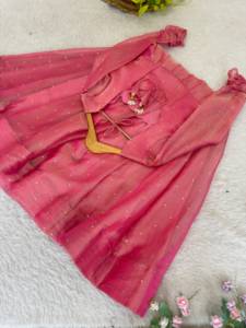 ชุดเดรสยาวแบบ Anarkali รุ่น SHMBL DN-599 สีเบจ ผ้าซัลซ่าฟอยล์ซิลค์ แห้งเร็ว พร้อมผ้าคลุมไหล่และกางเกง - Product Image 4