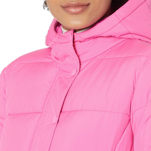 Women's <b>Pink</b> Hooded <b>Waterproof</b> Canvas Puffer <b>Jacket</b> Full Sleeve Zipper Closure Winter Warm Coat Solid Color Casual Outerwear - Product Image 5