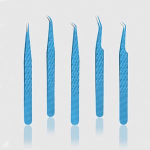Pince à épiler d'extension de cils personnalisée en acier inoxydable à prise diamantée droite à 45 degrés Cils fins à prise facile Plasma Bleu - Product Image 1