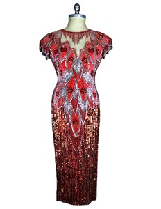 Vintage elegante té de longitud vestido sin mangas de tubo con cuello en V bordado lentejuelas cuentas cristal antiestático fiesta Formal cóctel - Product Image 1