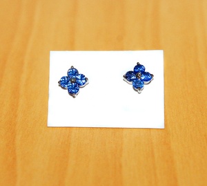 Wholesale 925 <b>Solid</b> Sterling <b>Silver</b> Natural Round Blue Sapphire Four Stone Floral Cluster Stud <b>Earrings</b> Memoria Jewels - Product Image 5