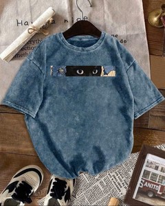 T-shirt à manches courtes col rond pour femme, imprimé numérique style line art, coupe ample, en jersey décontracté, toutes saisons - Product Image 6