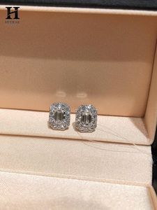 14K Gold <b>Emerald</b> Cut Diamond Halo <b>Stud</b> Earrings, Luxury Fine Jewelry Manufacturer - Product Image 2