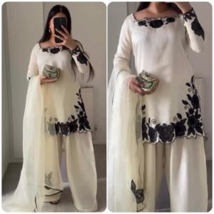 Ensemble Sharara en soie Fendy magnifique et élégant, style indien et pakistanais, pour femme, idéal pour les fêtes, les mariages et les tenues décontractées. - Product Image 1