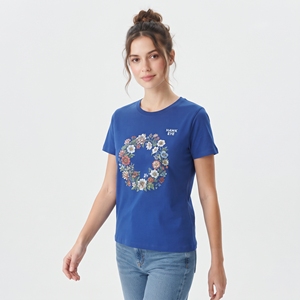 T-shirt pour femme à motif floral vibrant, manches courtes, col rond, coupe classique, en jersey imprimé, décontracté, mode estivale, respirant - Product Image 4
