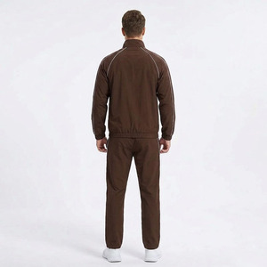 Unisex Retro Chocolate Brown Piped <b>Tracksuit</b> Set Vintage <b>90s</b> Style White Contrast Piping Waterproof Lightweight Windbreaker - Product Image 2