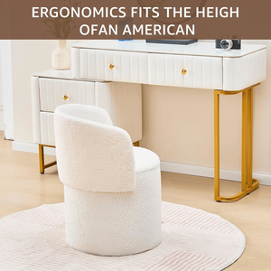 White Velvet Storage Ottoman <b>Round</b> Footrest Vanity <b>Stool</b> Teddy Style Footrest for Comfort & Organization - Product Image 4