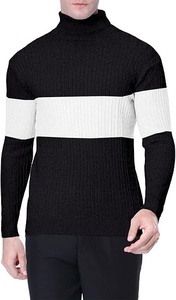 Pull à col roulé en tricot noir uni pour homme, manches longues, vêtements d'hiver - Product Image 3
