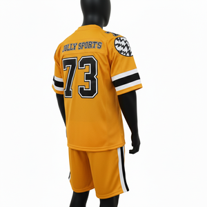 Ensemble short et maillot de football pour homme, tissu léger en polyester mesh 180 GSM, jaune et noir, logo en twill, ensemble court pour homme - Product Image 5