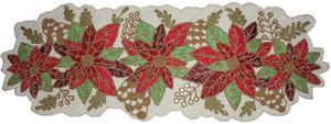 Hand Beaded <b>Table</b> <b>Runner</b>: White Glass Beads, Holiday Centerpiece Elegant Poinsettia - Product Image 3
