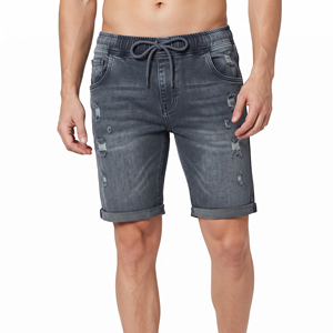 <b>Men's</b> Denim Shorts Ripped <b>Drawstring</b> Waist Casual Street Style Woven 100% Cotton <b>Jeans</b> Shorts Distressed Washed Shorts <b>Men</b> - Product Image 3