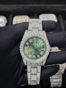 Montre automatique de luxe 41 mm en acier inoxydable, bracelet 16 mm, diamants Moissanite VVS certifiés, boîtier vert entièrement serti, style Hip Hop - Product Image 4