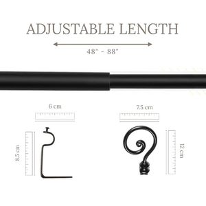 Classic <b>Black</b> Iron Curtain Pole with Curved Scroll Finial and <b>Bracket</b> Mount - Product Image 2