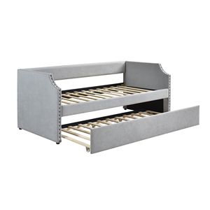 Moderno Daybed grigio chiaro contemporaneo con Trundle tessuto rivestito in legno mobili da soggiorno 1PC mobili in scatola - Product Image 6