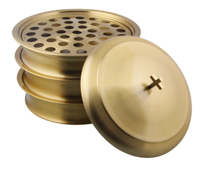 Juego de 2 bandejas de servir de latón duradero de alta calidad con 1 tapa de acabado dorado para la Sagrada Comunión - Product Image 1