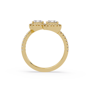 Trendy Toi et Moi Open <b>Ring</b> Twin <b>Emerald</b> Cut Lab Grown Diamond 2.00 Ct IGI Certified 14K Pure Gold Double Halo Engagement <b>Rings</b> - Product Image 3