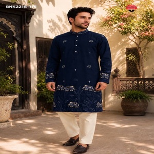 Kurta de hombre de calidad premium con diseño de elefante y lentejuelas, conjunto de pijama de algodón hasta la rodilla, proveedor de la India. - Product Image 1