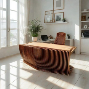 Conjunto de Escritorio y Silla Ejecutivos, Superficie con Diseño Gráfico de Grano de Madera Ecológico e Impermeable - Product Image 1