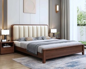Modern Teak Wood King <b>Bed</b> <b>Frame</b> Solid Wood Upholstered Quilted Headboard Soft <b>Bed</b> Design Style - Product Image 1