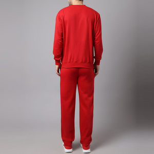 Ensemble de sweat-shirt à col rond rouge pour homme, pantalon de jogging en molleton uni, 2 pièces, vêtements d'automne, logo imprimé, style décontracté - Product Image 3