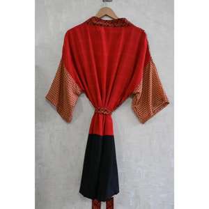 Bata Kimono de Seda con Parches para Mujer, Estilo Bohemio, Larga, para Dormir o Estar en Casa, Elegante y Moderna - Product Image 5