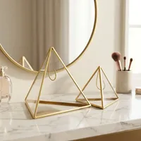 Plateau de rangement en laiton et verre, design minimaliste pour organiser le bureau, à un seul niveau, forme irrégulière, finition laquée, pour bijoux
