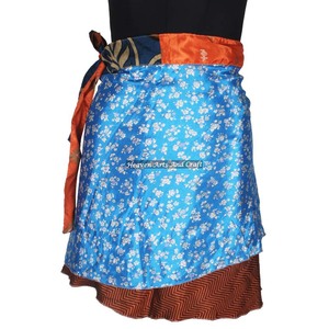 Silk <b>Beach</b> Wear <b>Wrap</b> Mini Skirt Wholesale Vintage Indian Boho Hippie Silk Mini Skirt Ethnic Sari Washable Natural Waistline - Product Image 6