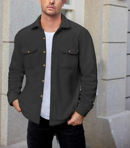 Veste en polaire tricotée imperméable pour homme, 100 % polyester, manches longues, poids moyen, fermeture éclair décontractée, coupe ample, poches - Product Image 2