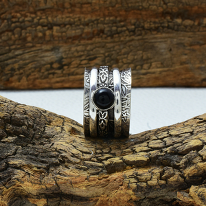 Black Onyx Natural Gemstone Solid 925 Sterling Silver Handmade Oval Cut Bohemian Style <b>Spinner</b> Wedding <b>Ring</b> For Her - Product Image 5