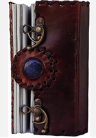 Journal en cuir fait main avec double fermoir en pierre de lapis-lazuli bleue - Grimoire vintage à double fermoir, papier à bords festonnés, couverture rigide, cadeau