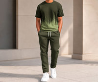Conjunto Deportivo Informal de Verano Unisex, Ligero, de Secado Rápido, de Poliéster, Transpirable, con Cuello Redondo, Camiseta Estampada de Manga Corta y Pantalones Largos