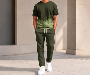 Conjunto Deportivo Informal de Verano Unisex, Ligero, de Secado Rápido, Transpirable, Camiseta de Cuello Redondo y Manga Corta con Estampado, Pantalones Largos, 2 Piezas - Product Image 4