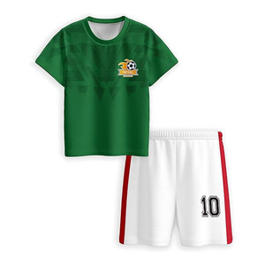 Custom Kids Soccer Uniform Set - Green Graphic Jersey & White Shorts with <b>Red</b> Stripes - Product Image 1