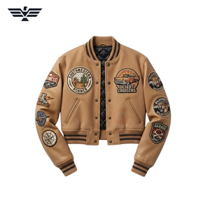 Blouson universitaire unisexe en cuir PU color block avec patch brodé, style motard et baseball, à bouton unique, épais, hiver, vintage - Product Image 5