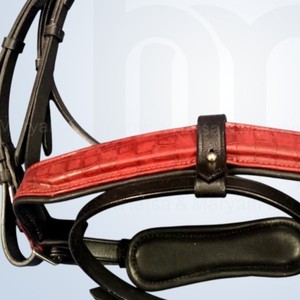 Bridon de luxe en cuir anatomique pour cheval, orange, avec embossage crocodile, fronture ondulée et ferrures en acier inoxydable de haute qualité - Product Image 4