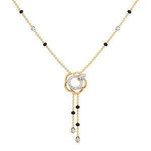 Collier délicat en forme de Y avec perles noires et diamant central - Product Image 1