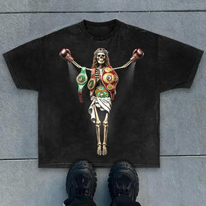 Men Low Price Summer T-Shirt American Vintage Washed Oversized Customizable Rhinestone Hand-Print Light Wash Retro <b>tshirts</b> - Product Image 3
