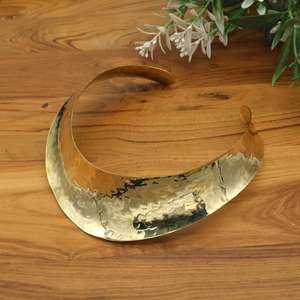 Wide Hammered Gold Collar <b>Necklace</b> for Women – Bold <b>Statement</b> Bib Choker Jewelry - Product Image 4