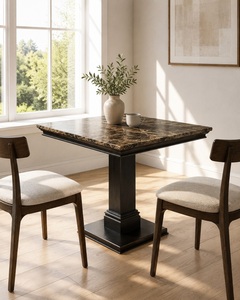 Modern 4-Seater Rectangle Dining <b>Table</b> Marble <b>Top</b> Teak <b>Wood</b> Base Dark Brown Finish Dining Room Furniture Apartment Hotel Model - Product Image 4