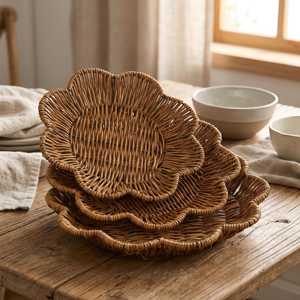 Juego de Cestas de Mimbre Hechas a Mano en Vietnam, 3 Piezas, Bandeja de Servir de Ratán con Forma de Flor, Cesta Decorativa de Almacenamiento - Product Image 2