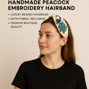 Premium Elegant Peacock Embroidered Knot <b>Headband</b> Bohemian Handmade Fabric Hairband with Floral Design for Women and Girls 2026 - Product Image 5