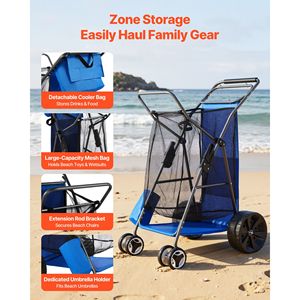 Carreta de Playa Plegable Reforzada con Ruedas Sólidas de 10 Pulgadas, Aislada, Capacidad de Carga de 75 kg, Carrito para Arena y Playa con Ruedas Grandes para Camping - Product Image 5