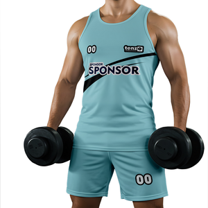 Conjunto de ropa de entrenamiento de verano para hombres OEM ODM, camiseta sin mangas para gimnasio, pantalones cortos de terciopelo, ropa deportiva transpirable de secado rápido con logotipo personalizado - Product Image 1