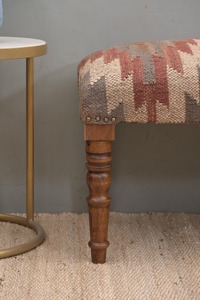 Banco Tapizado de Yute Kilim Hecho a Mano de Primera Calidad, Alfombra de Lana India, Asiento Otomano de Madera para Dormitorio o Sala de Estar - Product Image 6