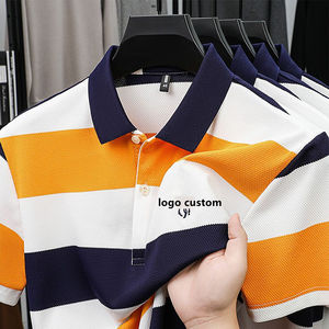 Men's Wide Stripe Button Embroidery Summer Short-Sleeved <b>T</b> <b>Shirt</b> Customized Logo Casual <b>Collar</b> Golf <b>Shirt</b> - Product Image 4