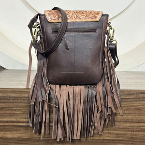 Nouveau personnalisé à la mode usiné à la main en cuir frange sacs à main femmes luxe à carreaux coeur et imprimé floral véritable sac à bandoulière - Product Image 5